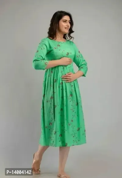 Elegant Green Printed Rayon Kurta For Women-thumb0