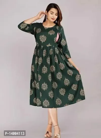 Elegant Green Printed Rayon Kurta For Women-thumb0