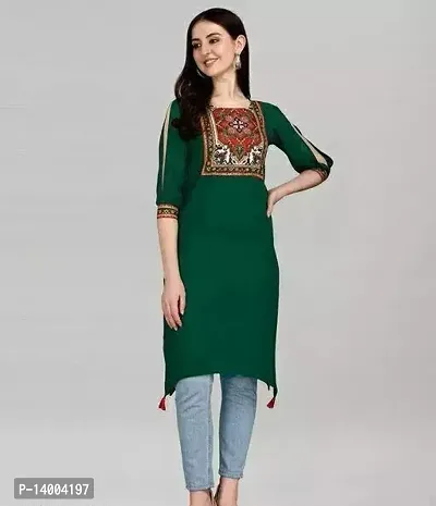 Elegant Green Printed Rayon Kurta For Women-thumb0