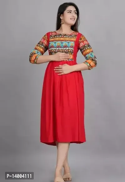 Elegant Red Printed Rayon Kurta For Women-thumb0