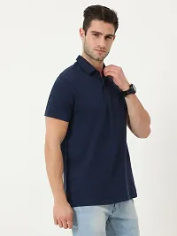 ECOLINE Clothing Mens Casual Cotton Solid Polo Neck Half Sleeve Pocket T-Shirt (Navy, XS)-thumb3