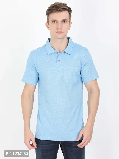 ECOLINE Clothing Eco-Friendly Men's 50/50 Blend Polo T-Shirt (Cyan,XS)