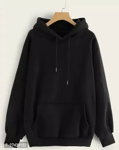 Elegant Black Fleece Solid Hoodies For Men-thumb0