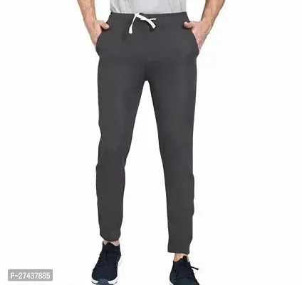 Stylish Grey Cotton Blend Solid Track Pant For Men-thumb0