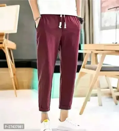 Stylish Maroon Cotton Blend Solid Track Pant For Men-thumb0