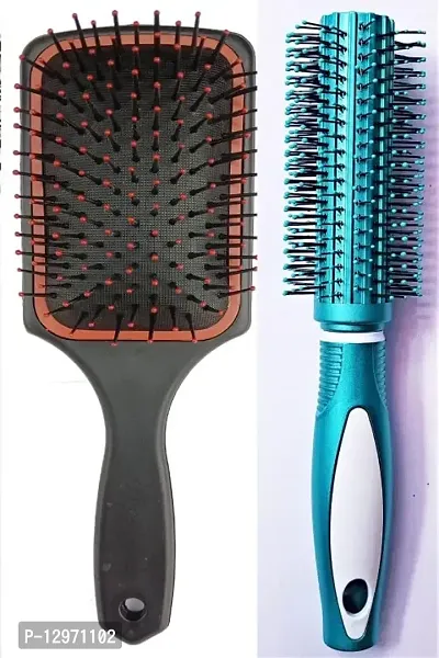 Combo of Paddle Comb and blue round roller hair-roller plastic brush preuim quality brush