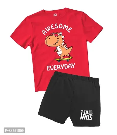 Stylish Red Cotton Printed T-Shirts with Shorts For Boys-thumb0