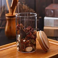 MACRON WOODEN LID JAR 1050ML || lass Mason Jar with Air-Tight Lids with Straw Mugs with Handle, Regular Mouth for kitchen-thumb3
