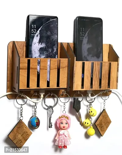 M2 Pocket Brown Key Holder Wooden Key Holder | Mobile Stand | Mobile Holder,for Home Office Decor Keys Stand,25 cm x 11 cm x 4 mm, Multi Color.Acron-thumb3