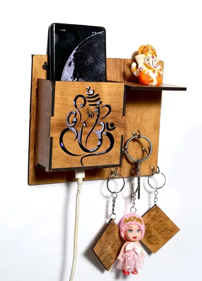 Macron Wooden Ganesha Key Holder Stand/Wall Hooks Stand/Key Holder for Home Office/Wall Mounted Key Holder/Key Hold/Key Chain Hanging Board/Wall Hanging Key Holder Ganesha Design - Wooden Color