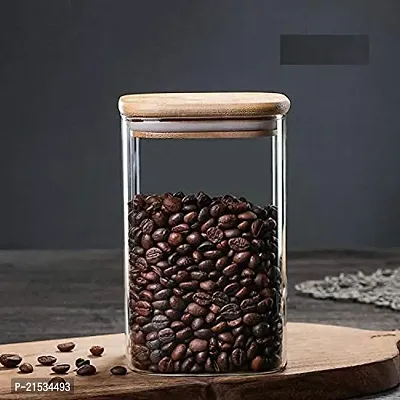MACRON WOODEN LID JAR SQUARE 1200ML || Storage Canisters with Wooden Lids for Cookie Candy Coffee Bean Spice Sugar || Cork Ball