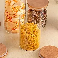 MACRON WOODEN LID JAR 1050ML || lass Mason Jar with Air-Tight Lids with Straw Mugs with Handle, Regular Mouth for kitchen-thumb4