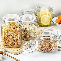 MACRON SWING CAP SQUARE JAR 1200ML || Glass Food Storage Cork Jar with Wood Ball Cork Lid Glass Storage Containers Set for Candy, Tea, Coffee Bean, Spices set of 1-thumb2