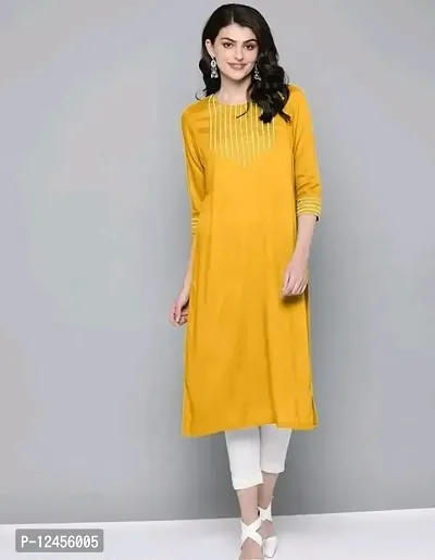 Attractive Yellow Rayon Kurta For Women-thumb0