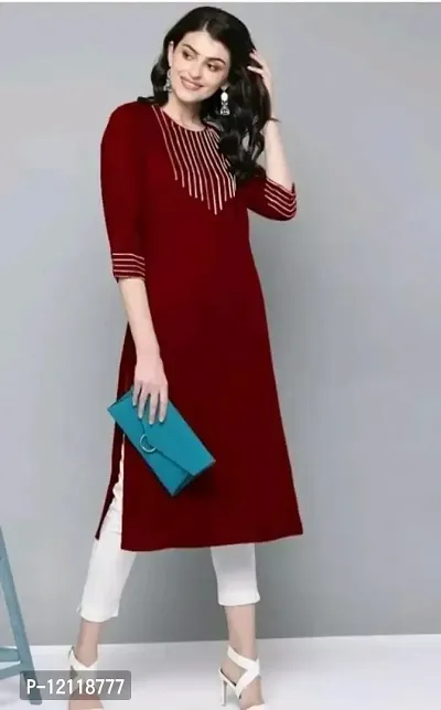 Reliable Maroon Self Design Rayon Kurta For Women-thumb0