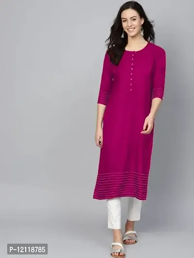 Reliable Pink Self Design Rayon Kurta For Women-thumb0