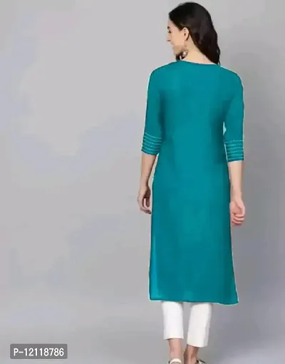 Reliable Sky Blue Self Design Rayon Kurta For Women-thumb2