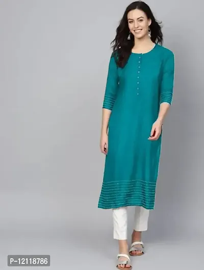 Reliable Sky Blue Self Design Rayon Kurta For Women-thumb0