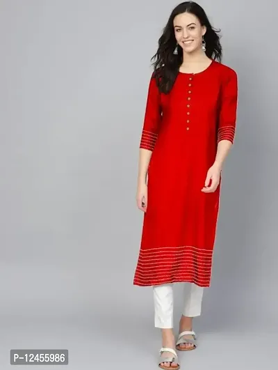 Attractive Red Rayon Kurta For Women-thumb0