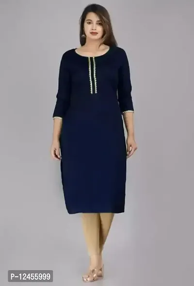 Attractive Navy Blue Rayon Kurta For Women