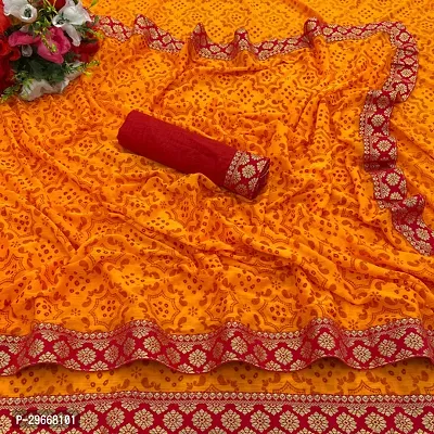 Beautiful Orange Lycra Printed Women Saree with Blouse piece-thumb0