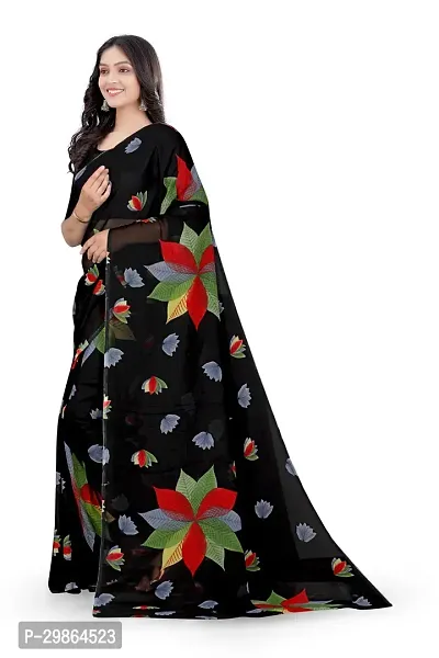 Stylish Georgette Black Printed Saree With Blouse Piece For Women