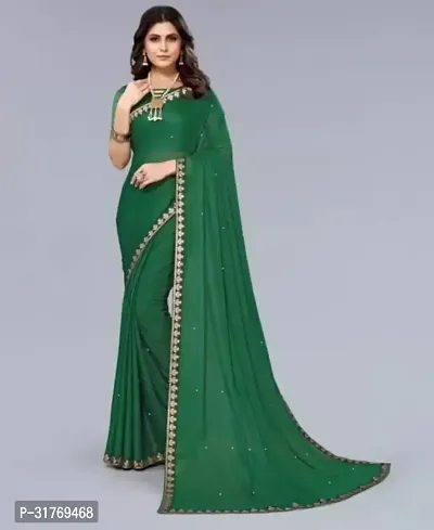 Stylish Lycra Green Solid Saree with Blouse piece For Women