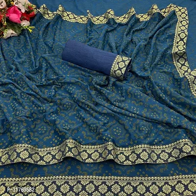 Stylish Lycra Blue Printed Saree with Blouse piece For Women-thumb0