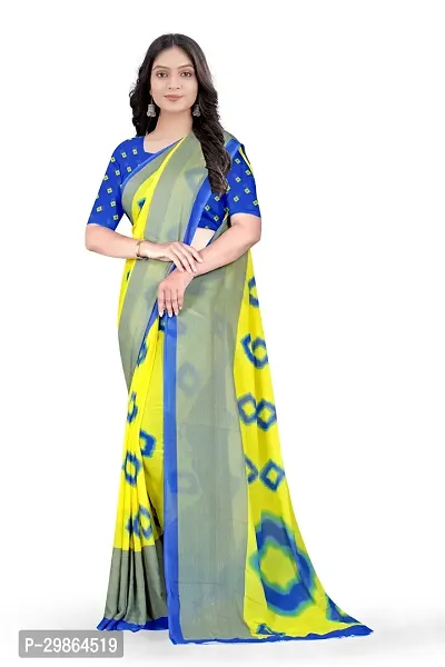 Stylish Georgette Yellow Printed Saree With Blouse Piece For Women-thumb3