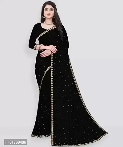 Stylish Lycra Black Solid Saree with Blouse piece For Women-thumb0