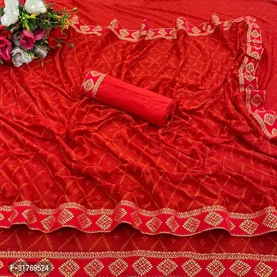 Stylish Lycra Red Printed Saree with Blouse piece For Women