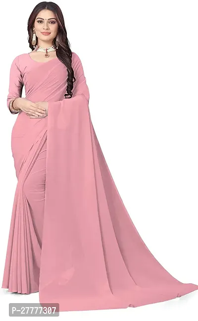 Fancy Pink Georgette Saree With Blouse Piece For Women