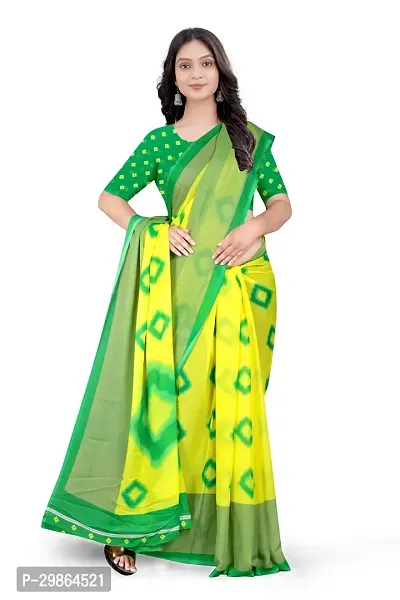 Stylish Georgette Yellow Printed Saree With Blouse Piece For Women-thumb2