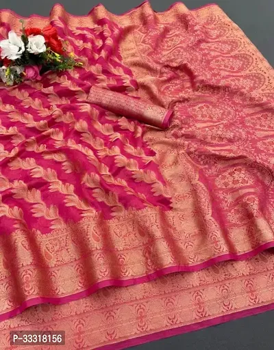 Beautiful Organza Pink Woven Design  Saree with Blouse piece For Women-thumb0