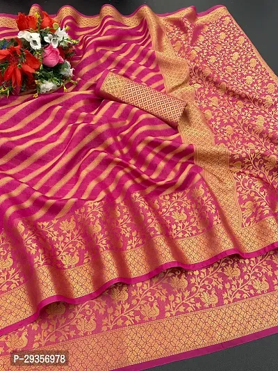 Stylish Pink Organza Saree with Blouse piece For Women-thumb0