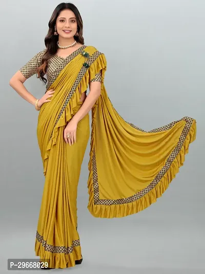 Beautiful Yellow Lycra Self Pattern Women Saree with Blouse piece-thumb0