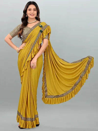 Beautiful Lycra Self Pattern Women Saree with Blouse piece