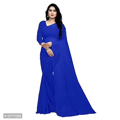 Fancy Blue Georgette Saree With Blouse Piece For Women