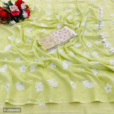 Stylish Georgette Green Printed Saree With Blouse Piece For Women