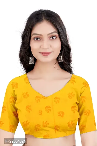 Stylish Georgette Yellow Printed Saree With Blouse Piece For Women-thumb4