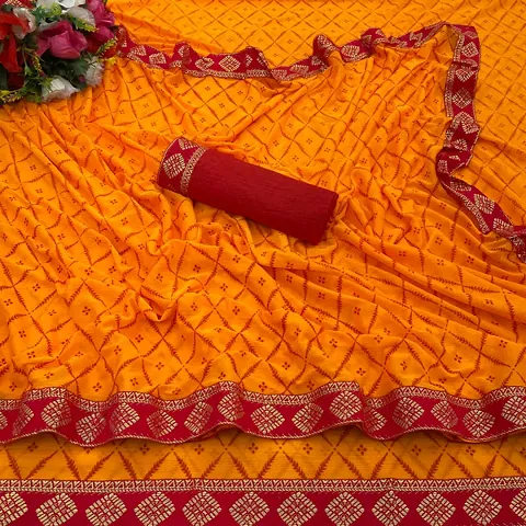 Beautiful Lycra Women Saree with Blouse piece