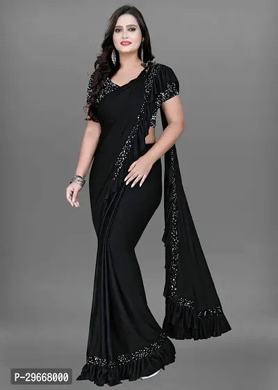 Beautiful Black Lycra Embellished Women Saree with Blouse piece