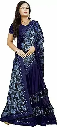 Beautiful Navy Blue Lycra Lace Border Women Saree with Blouse piece-thumb3