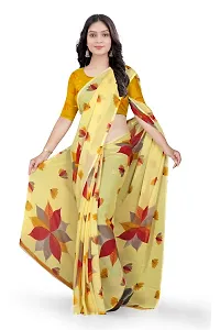 Stylish Georgette Yellow Printed Saree With Blouse Piece For Women-thumb1