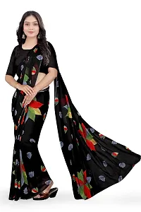 Stylish Georgette Black Printed Saree With Blouse Piece For Women-thumb1