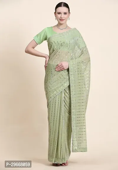 Beautiful Green Lycra Self Pattern Women Saree with Blouse piece-thumb0