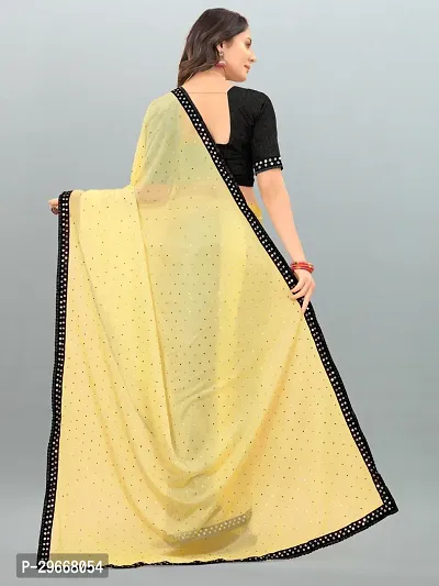 Beautiful Yellow Lycra Lace Border Women Saree with Blouse piece-thumb3