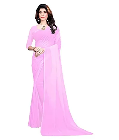 FANCY NINE light_baby_pink Georgette Casual Wear Dyed Saree With Unstiched Blouse