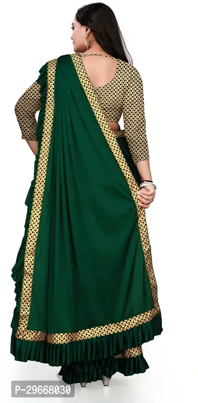 Stylish Green Lycra Saree with Blouse piece For Women-thumb3