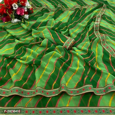 Stylish Green Georgette Printed Saree With Blouse Piece For Women